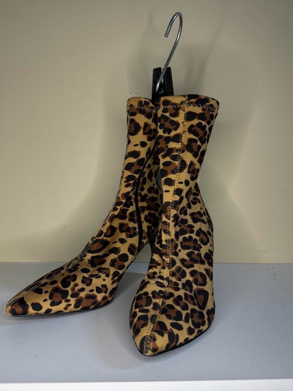 Leopard Print Stretch Sock Boot - Women’s Tan/Black